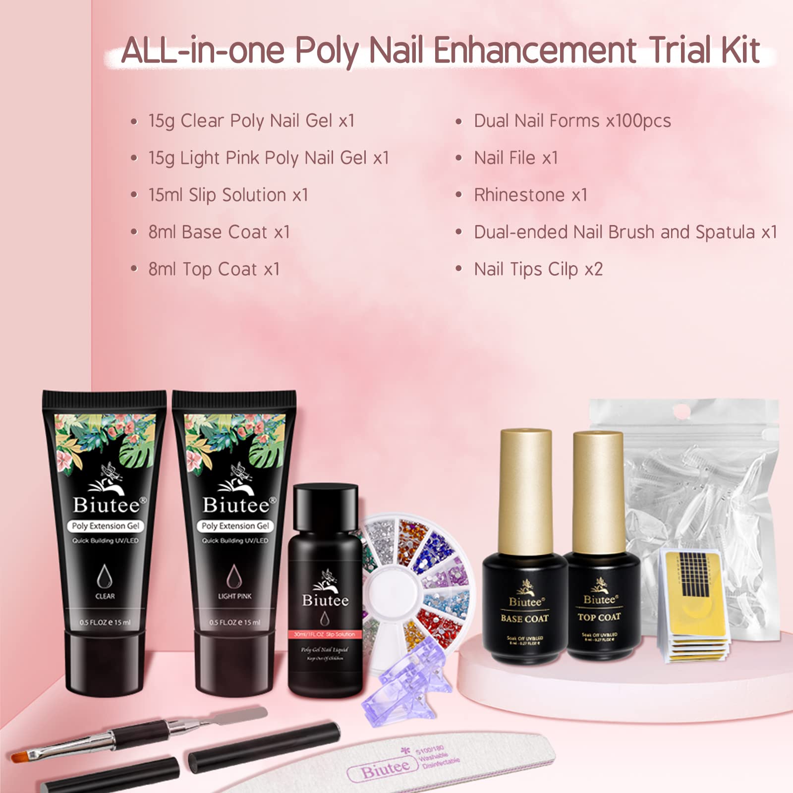 Poly Nail Extension Gel Kit – 7 Colors Builder Gel with Temperature Change, Glitter, Clear & Pink for DIY Manicure at Home