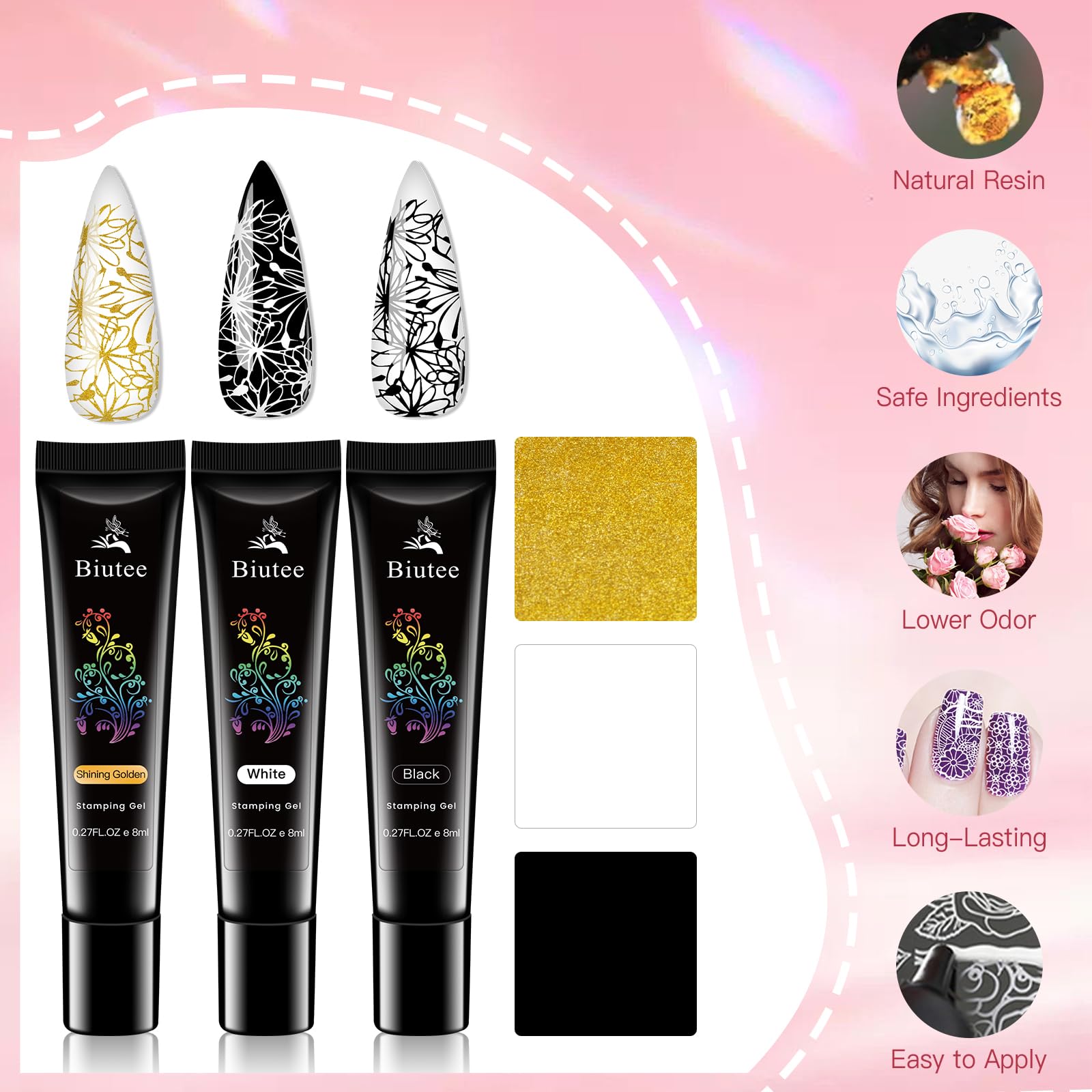 SEISSO 8 Colors Nail Stamping Polish Kit, Stamper & Templates, Peel Off Latex, Base & Top Coat, DIY Manicure Gift Set