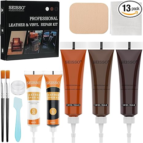 SEISSO Brown Leather Vinyl Repair Kit for Furniture Car Interior Couch Boat Seat