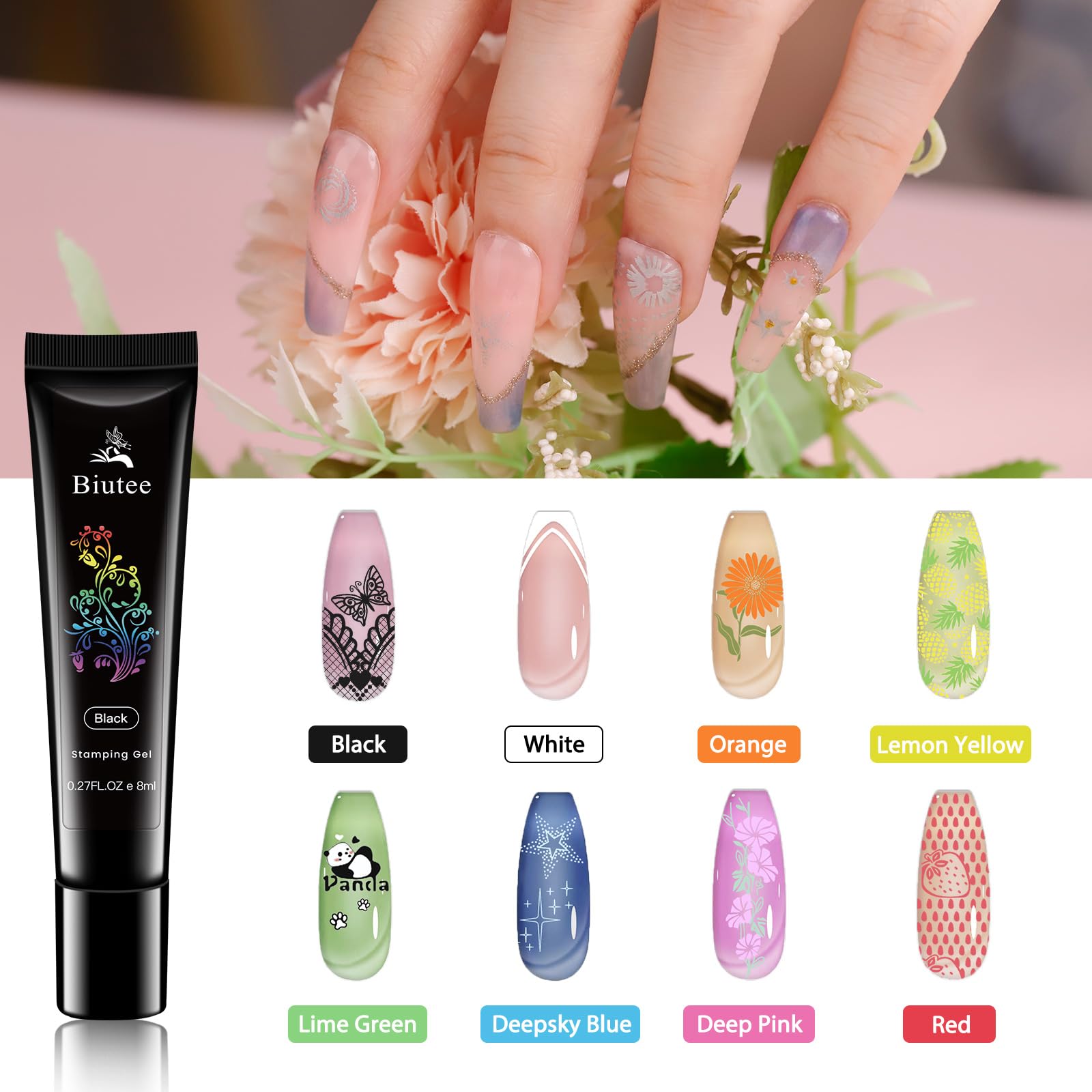 Biutee Nail Stamping Kit – 10PCS French Line Plates with Silicone Stamper for DIY Manicure & Salon Nail Art