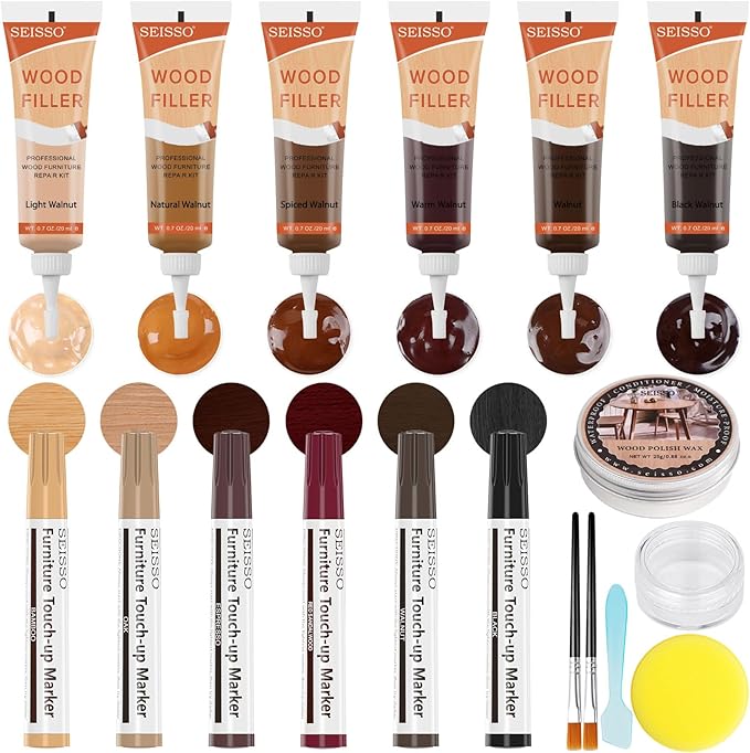 SEISSO Wood Repair Kit – 20 PCS Walnut Wood Filler & Putty Set