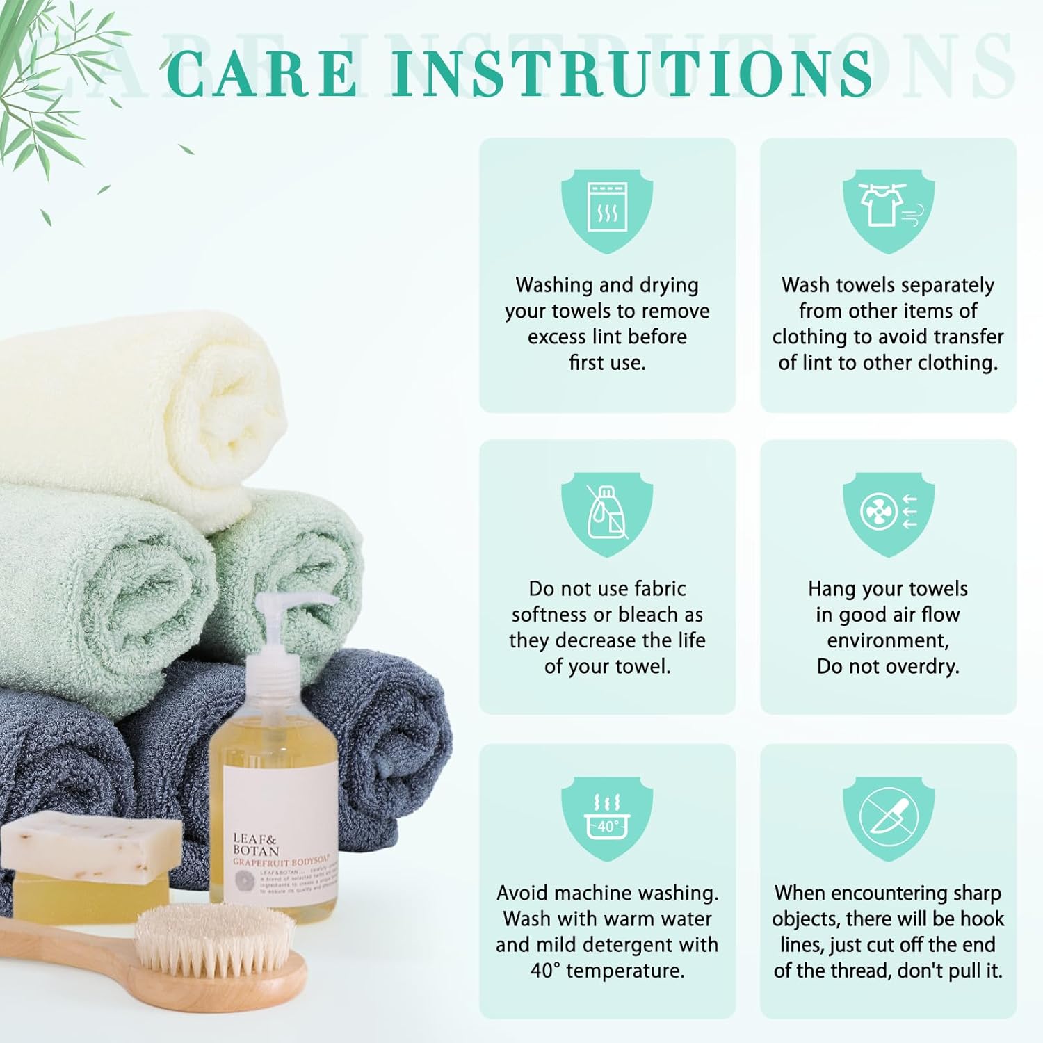 SEISSO 竹製ハンドタオル 6枚パック ソフト 吸水性 速乾性 バスルームタオル 13x29 ブルー