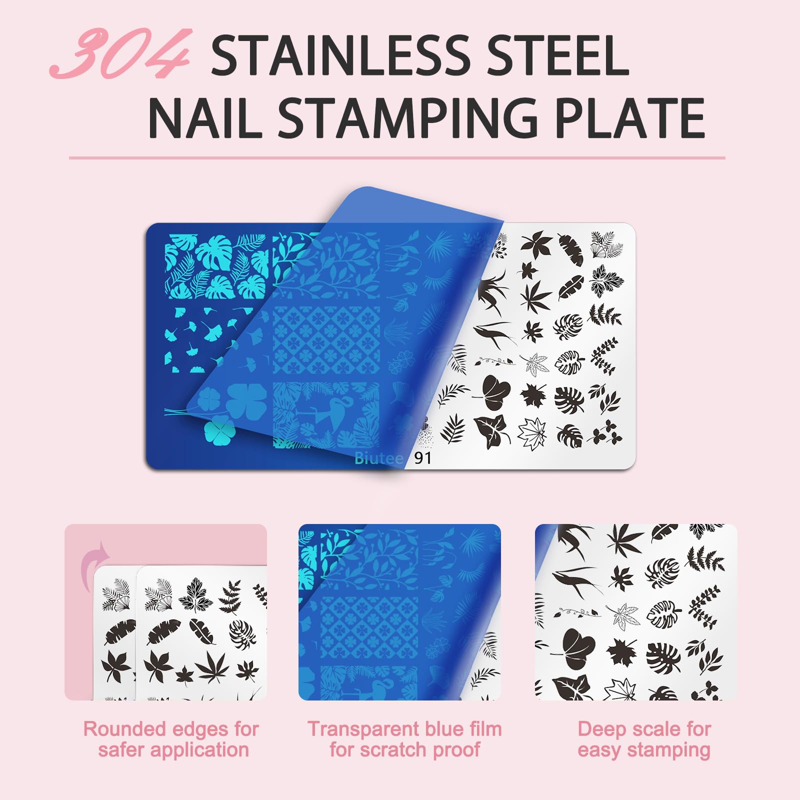 Biutee Nail Stamping Kit – 10PCS French Line Plates with Silicone Stamper for DIY Manicure & Salon Nail Art