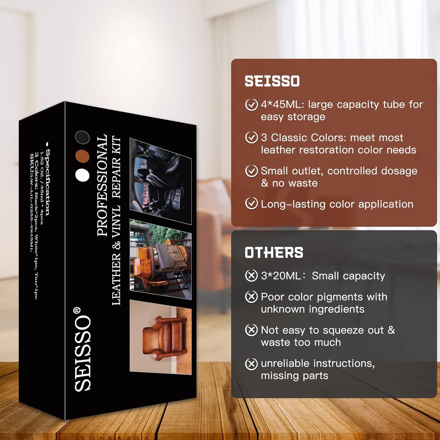 SEISSO ビニール&レザー補修キット(家具、車のシート、ソファ、ジャケット、財布用)