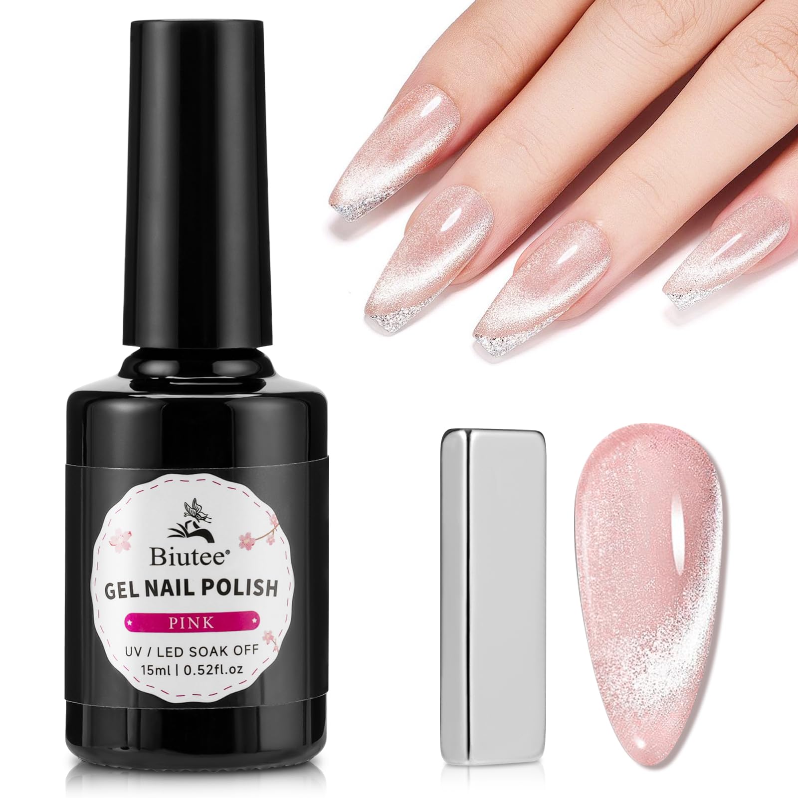 SEISSO Cat Eye Gel Nail Polish – 15ml Wine Red Magnetic UV Gel with Magnet Stick, Shimmer Soak Off Nail Kit