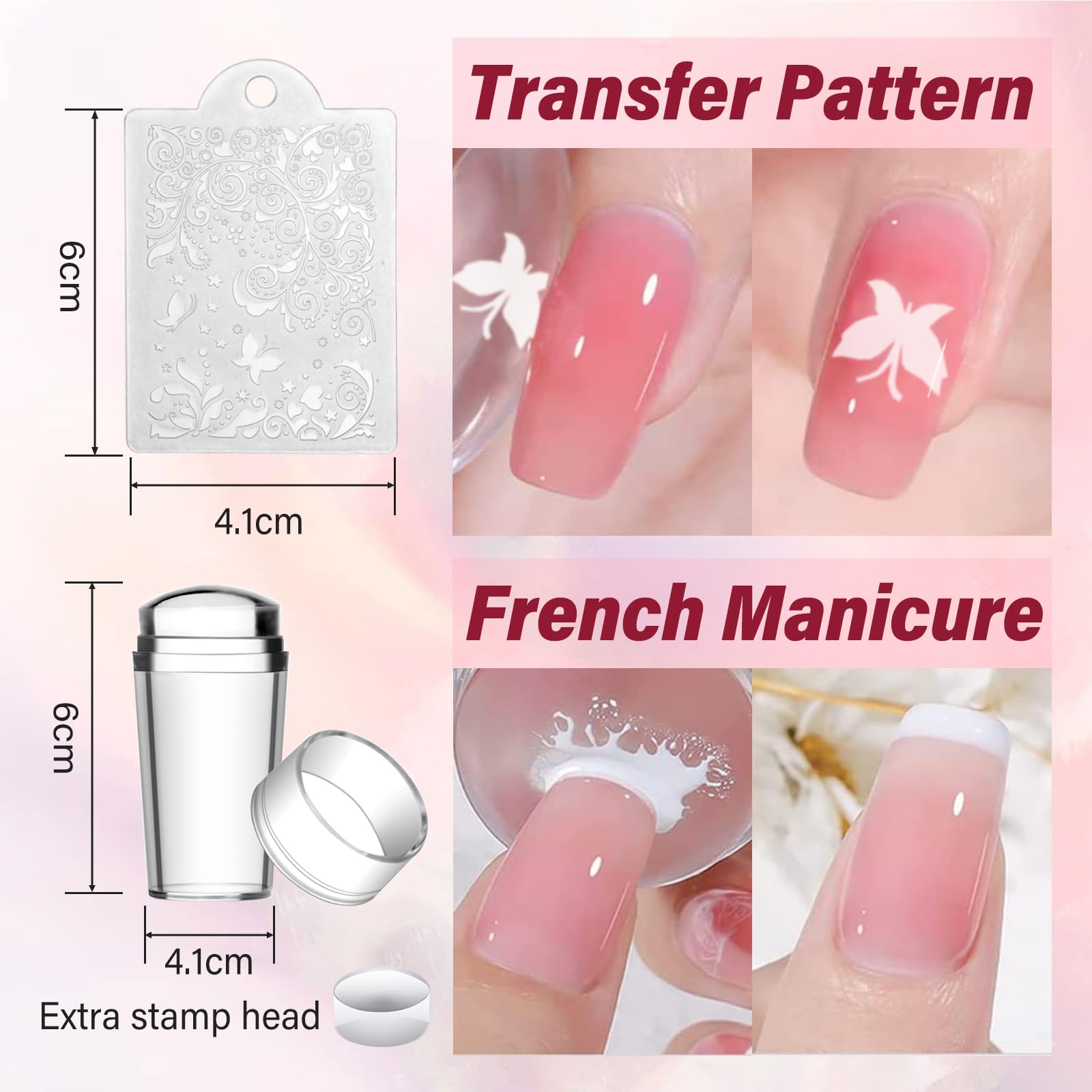 Biutee French Tip Nail Stamping Kit – 2PCS Lace Plates with Stamper & Scraper, DIY Nail Art Templates for Manicure