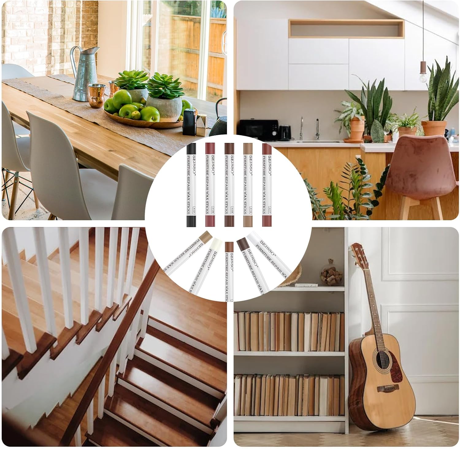 SEISSO 家具補修クレヨン – 6本入り ホワイトウッドフィラースティック