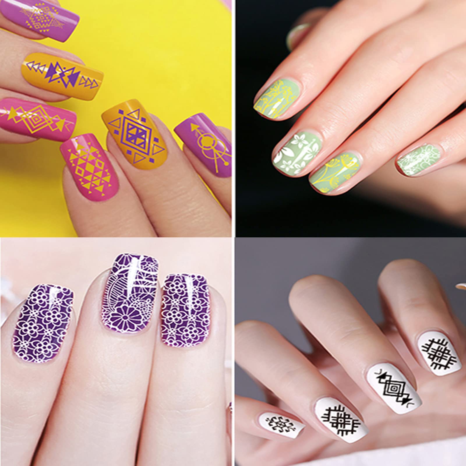 SEISSO 8 Colors Nail Stamping Polish Kit, Stamper & Templates, Peel Off Latex, Base & Top Coat, DIY Manicure Gift Set