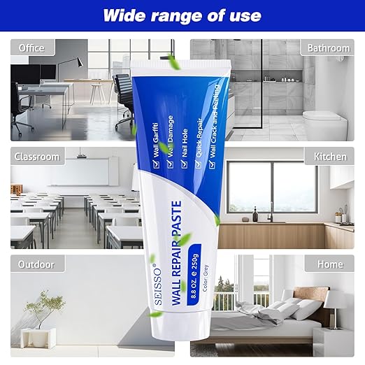 SEISSO グレー壁補修キット – スクレーパーとノズル付き 500g パテ 2個パック