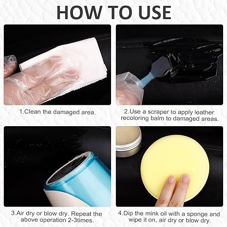 SEISSO ブラックレザーリカラーバーム&リペアキット(家具、ソファ、車のシート用)