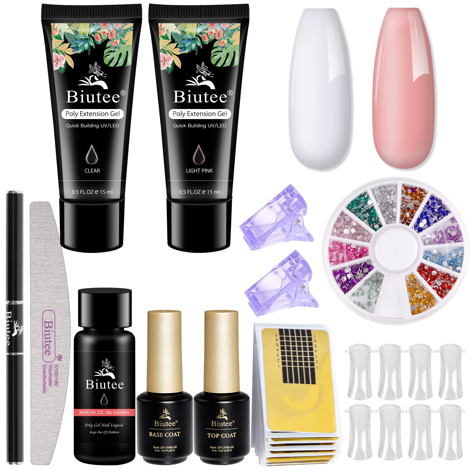 Poly Nail Extension Gel Kit – 7 Colors Builder Gel with Temperature Change, Glitter, Clear & Pink for DIY Manicure at Home