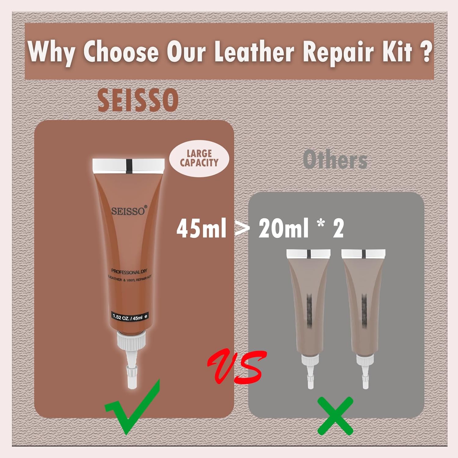 SEISSO 5-Color Leather Repair Kit for Sofa, Vinyl, Couch & Furniture – Fix Scratches, Tears, Holes