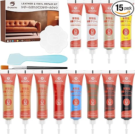GRPOCHE Leather & Vinyl Repair Kit – 12 Colors for Sofa, Car Seats, Couch, Jacket, Purse