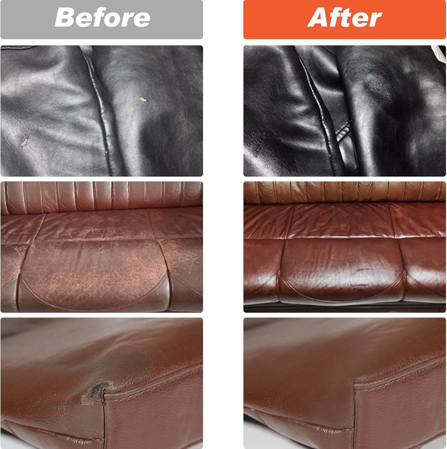 GRPOCHE レザー&ビニール補修キット – ソファ、車のシート、カウチ、ジャケット、財布用 12色