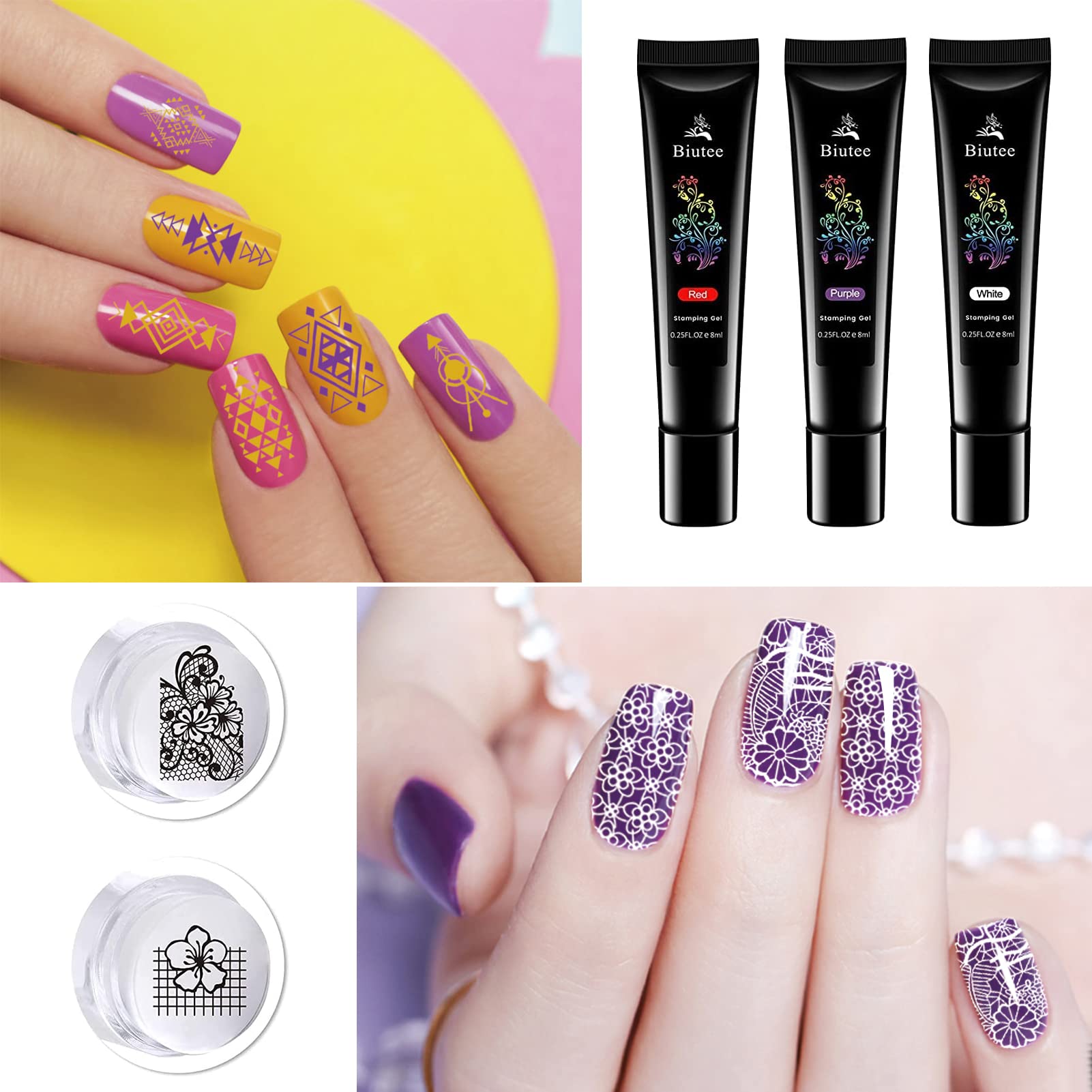 SEISSO 8 Colors Nail Stamping Polish Kit, Stamper & Templates, Peel Off Latex, Base & Top Coat, DIY Manicure Gift Set