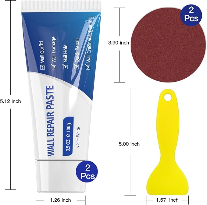 SEISSO ドライウォール補修キット – 壁の穴やひび割れの補修に使えるスクレーパー付きパテ 2×100g