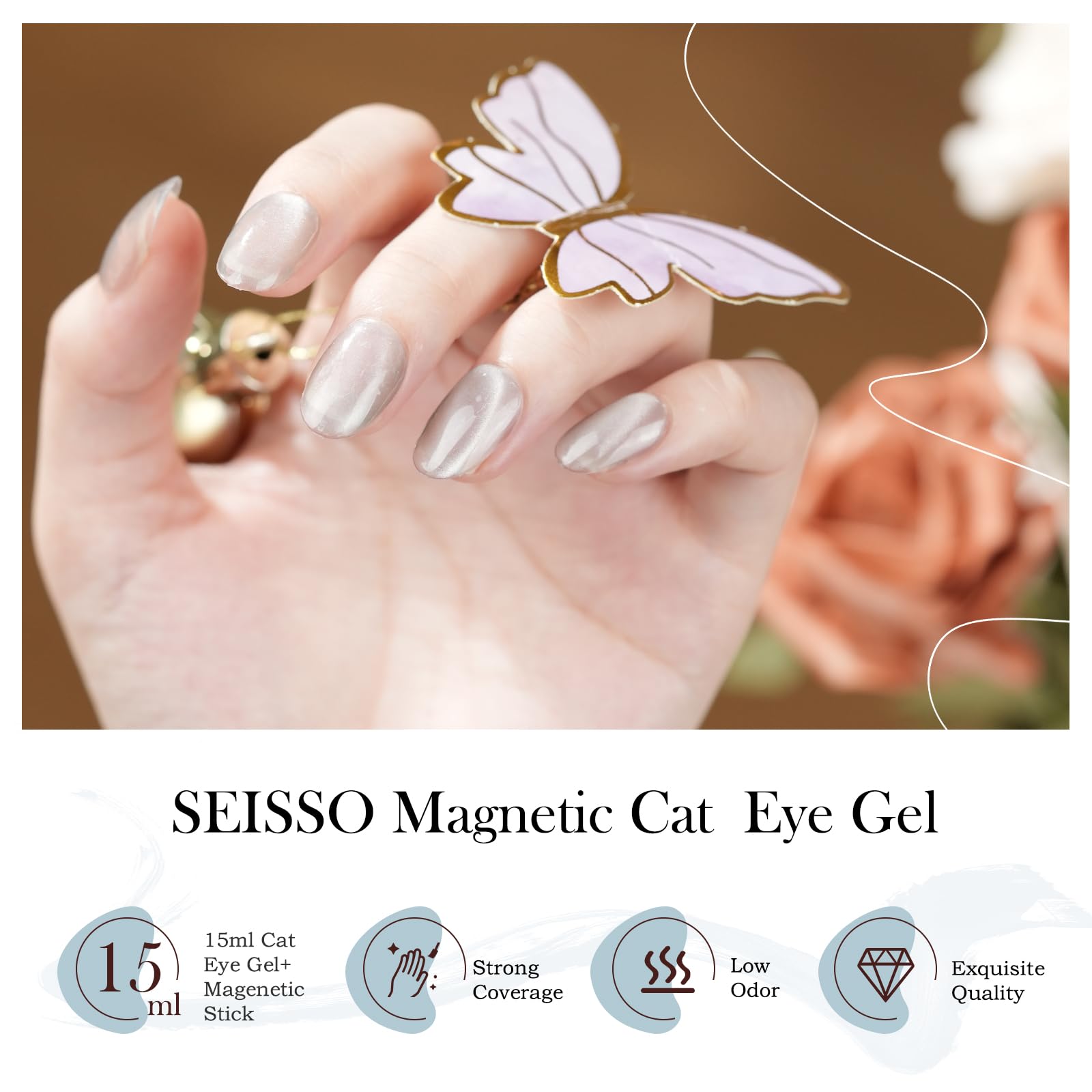 SEISSO Cat Eye Gel Nail Polish – 15ml Wine Red Magnetic UV Gel with Magnet Stick, Shimmer Soak Off Nail Kit