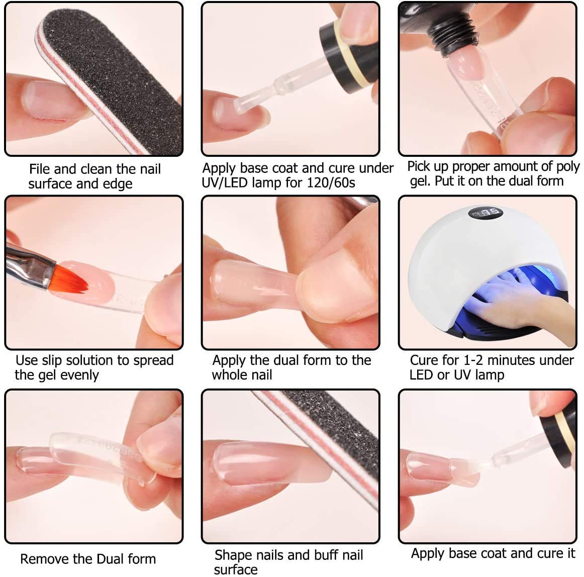 Poly Nail Extension Gel Kit – 7 Colors Builder Gel with Temperature Change, Glitter, Clear & Pink for DIY Manicure at Home