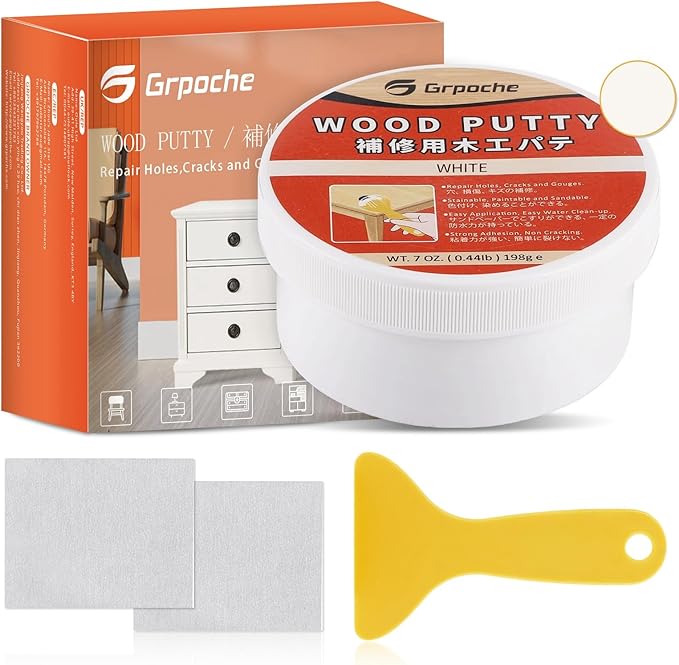 GRPOCHE Gray Wood Filler Putty – Paintable & Stainable, 7oz Furniture Repair Kit