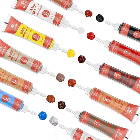 GRPOCHE レザー&ビニール補修キット – ソファ、車のシート、カウチ、ジャケット、財布用 12色