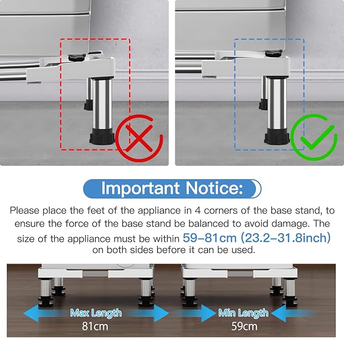 DEWEL Verstellbarer Mini-Kühlschrank- und Waschmaschinenständer, 7"-8,2"/7"-8,6" Höhe, 770LB/1100LB Kapazität