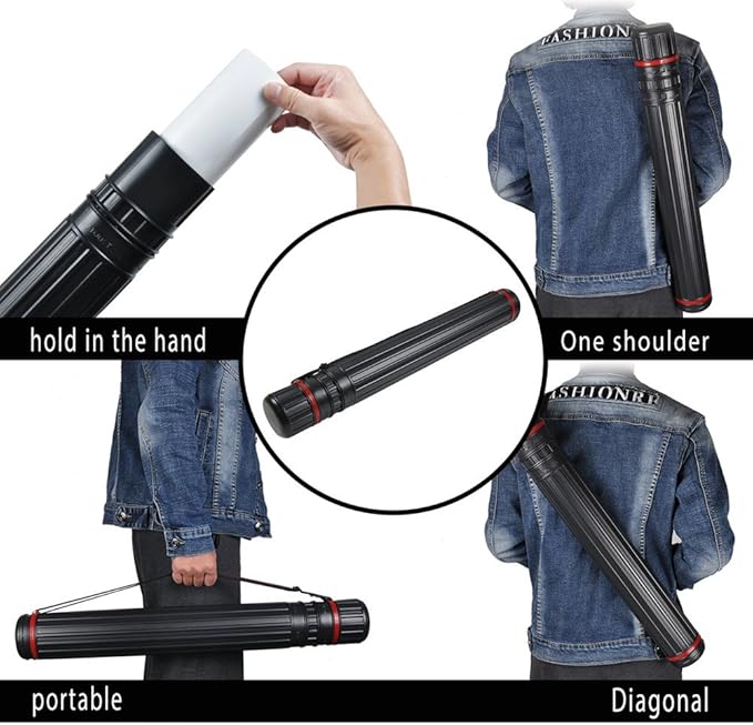 DEWEL 伸縮式アートチューブ 25-40インチ 防水ポスター収納ケース ストラップ付き(1個)