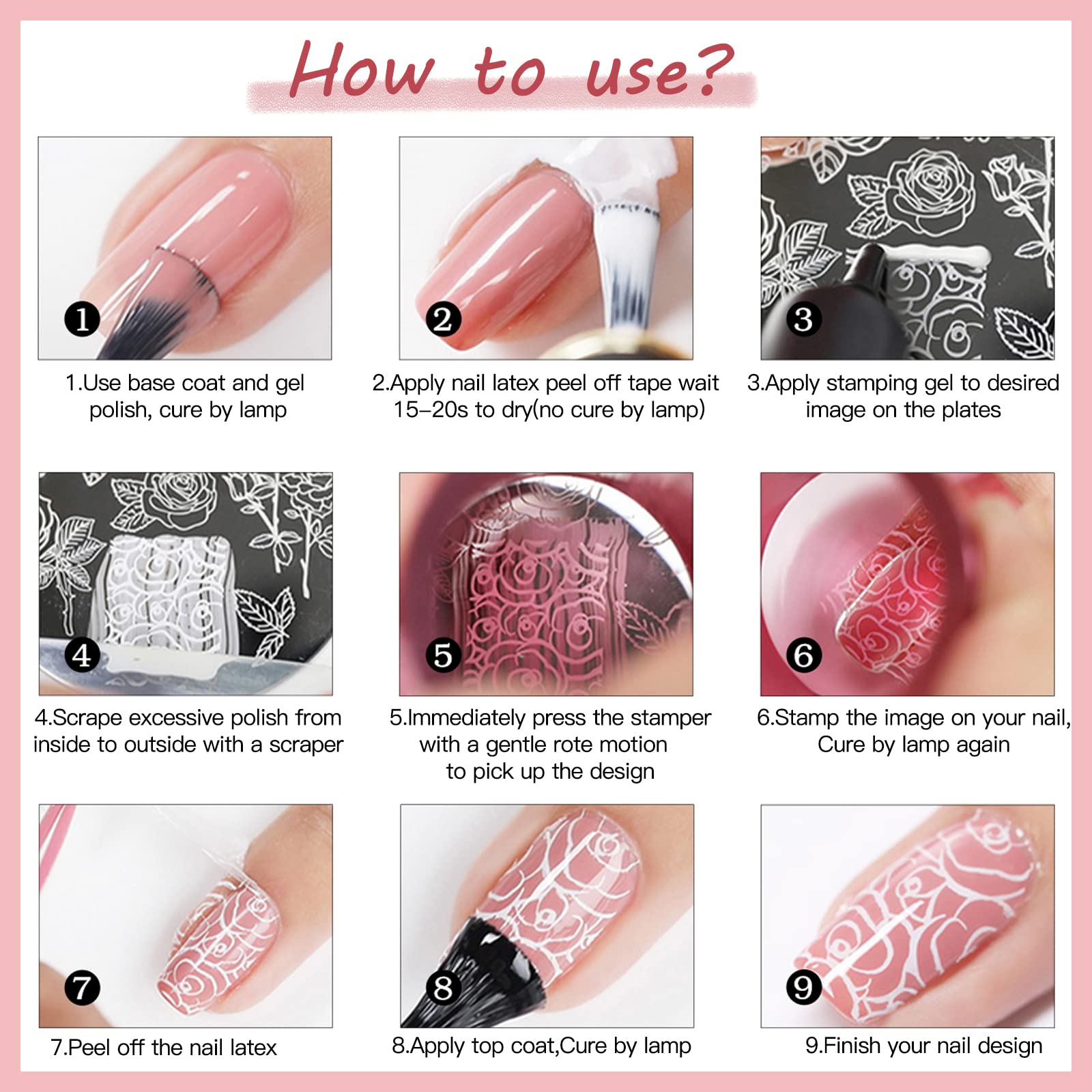 SEISSO 8 Colors Nail Stamping Polish Kit, Stamper & Templates, Peel Off Latex, Base & Top Coat, DIY Manicure Gift Set