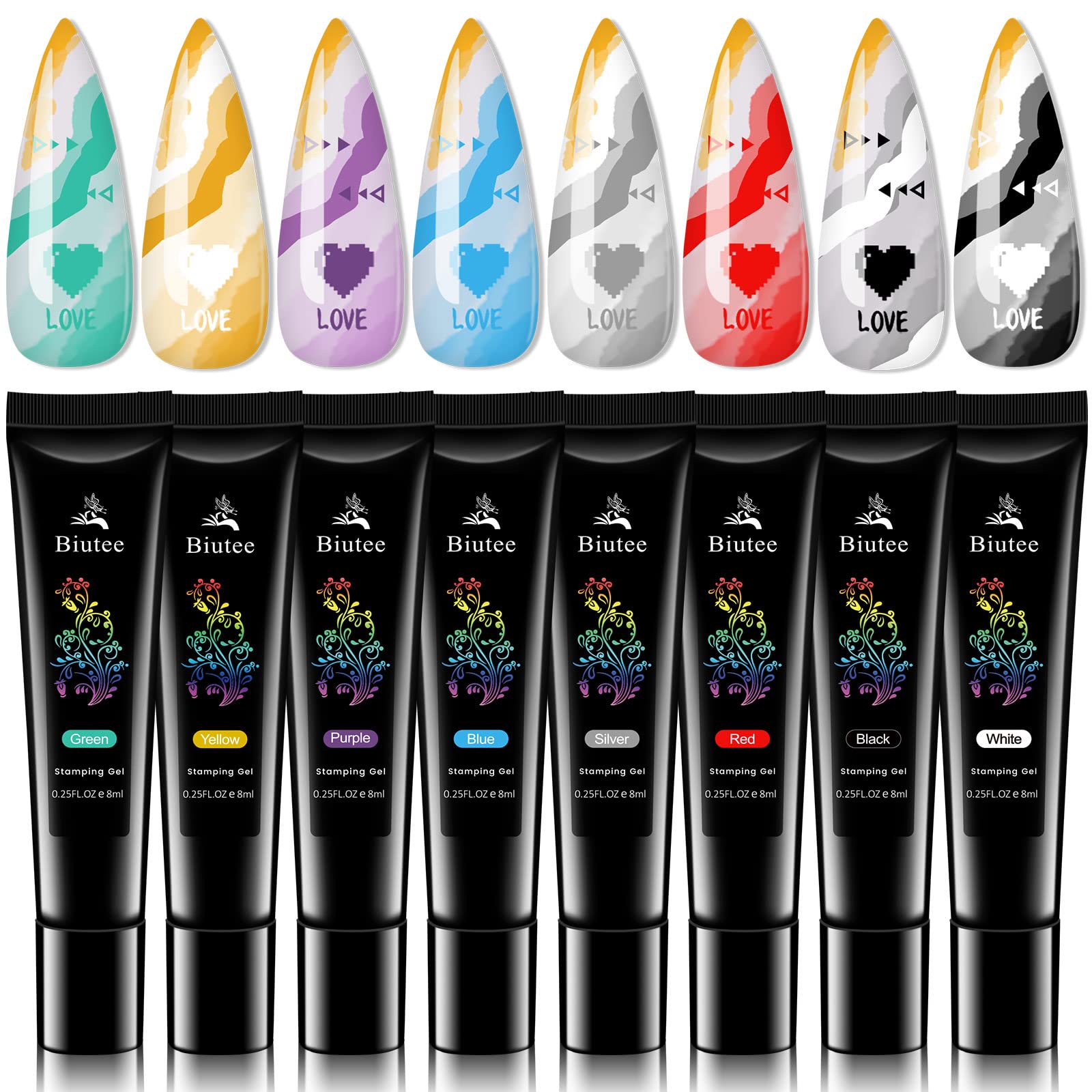 SEISSO 8 Colors Nail Stamping Polish Kit, Stamper & Templates, Peel Off Latex, Base & Top Coat, DIY Manicure Gift Set