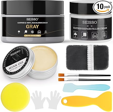 SEISSO Gray Leather Repair Kit – Furniture & Car Seat Scratch Restorer