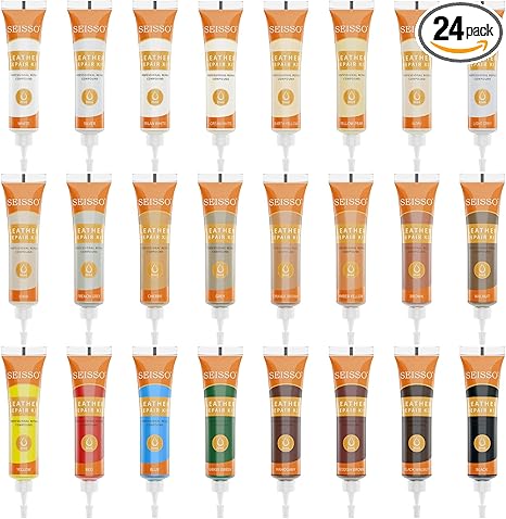 SEISSO 24色レザー&ビニール補修キット(ソファ、車のシート、靴、ジャケットなどに対応)