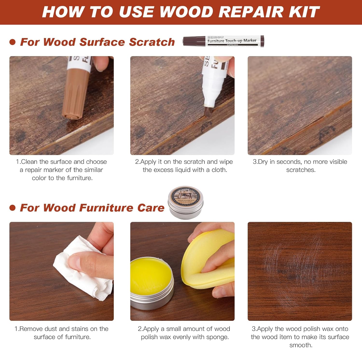SEISSO 가구 터치업 마커 키트 – 18색 목재 수리 펜 세트