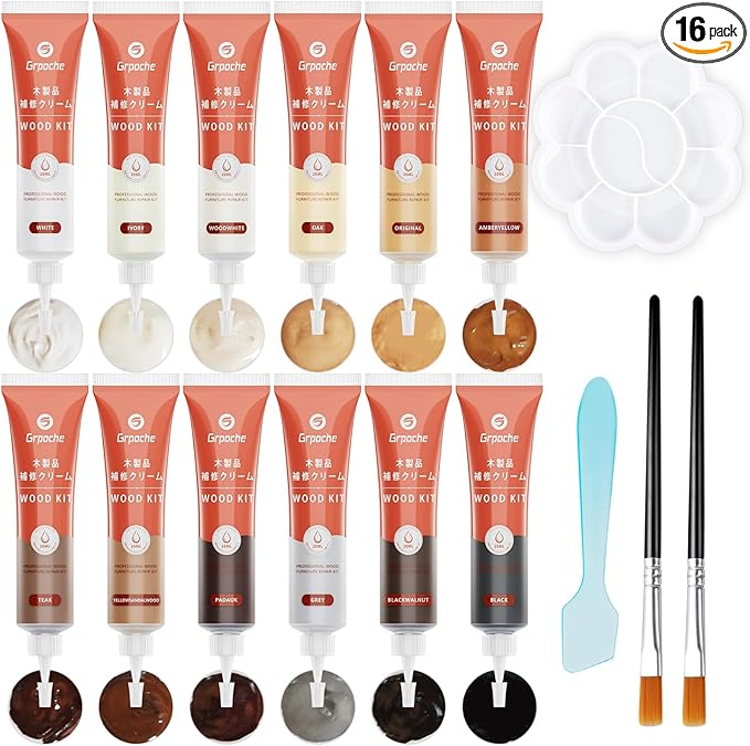 Wood Furniture Repair Kit – 12 Colors Wood Fillers & Touch Up Paint