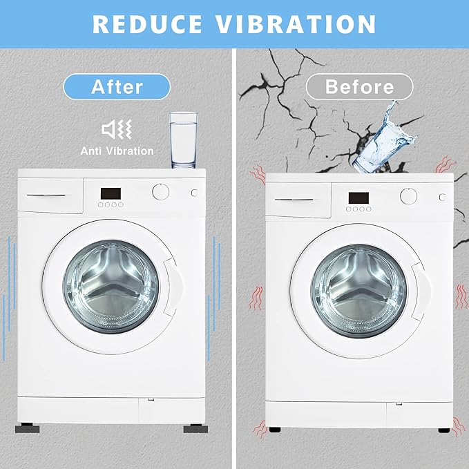 Before and after comparison of a washing machine with anti-vibration technology.