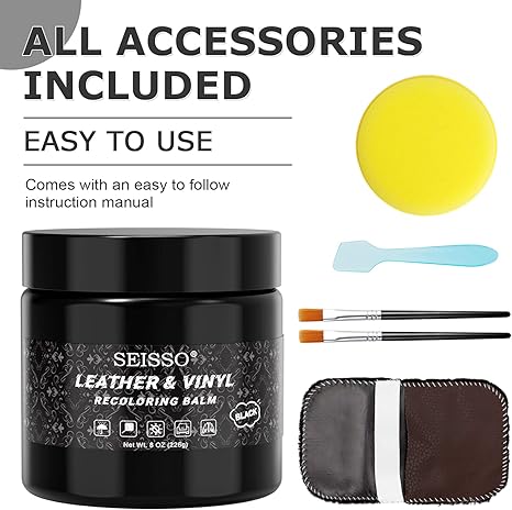 SEISSO Black Leather Repair Kit – Balm & Dye for Furniture, Couch, Car Seats, Scratch & Crack Repair