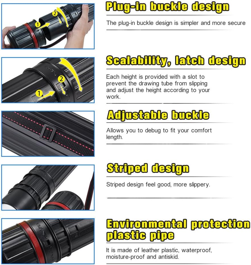 DEWEL 伸縮式アートチューブ 25-40インチ 防水ポスター収納ケース ストラップ付き(1個)