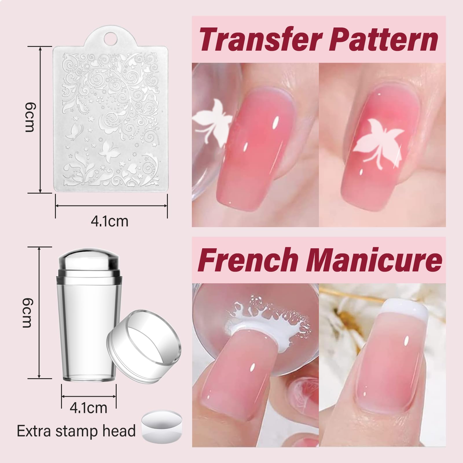 Biutee French Tip Nail Stamping Kit – 2PCS Lace Plates with Stamper & Scraper, DIY Nail Art Templates for Manicure