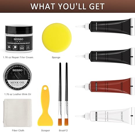SEISSOレザーリペアキット – ソファ、車のシート、靴の傷や破れを修復