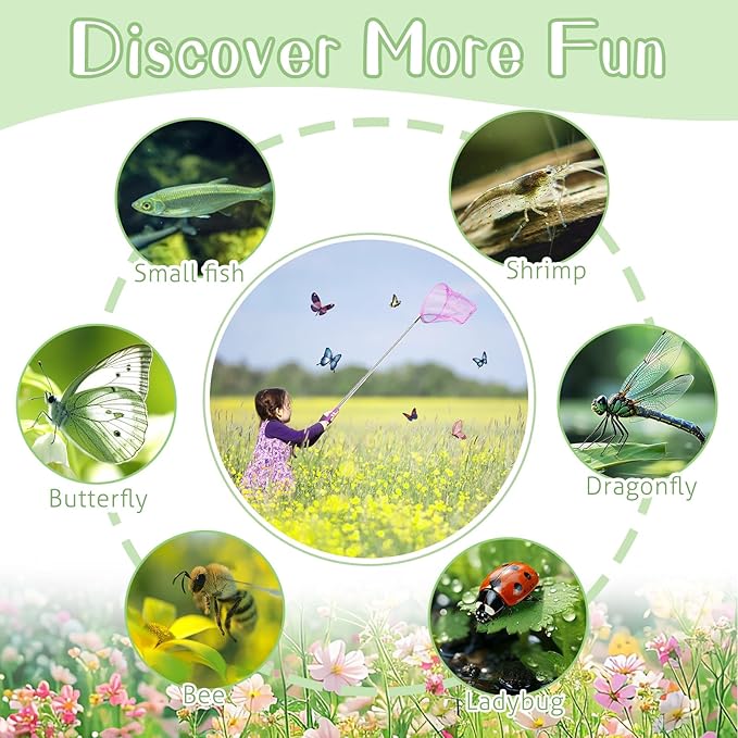 DEWEL 子供用 伸縮式 蝶・昆虫採集ネット 3個パック ポップアップメッシュケージとピンセット付き