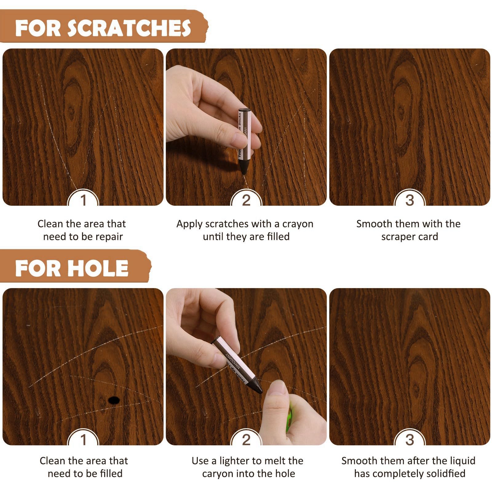 DEWEL 42PCS Wood Furniture Repair Kit – Upgrade Wood Filler, Touch Up Markers & Wax Sticks for Scratches, Cracks & Holes