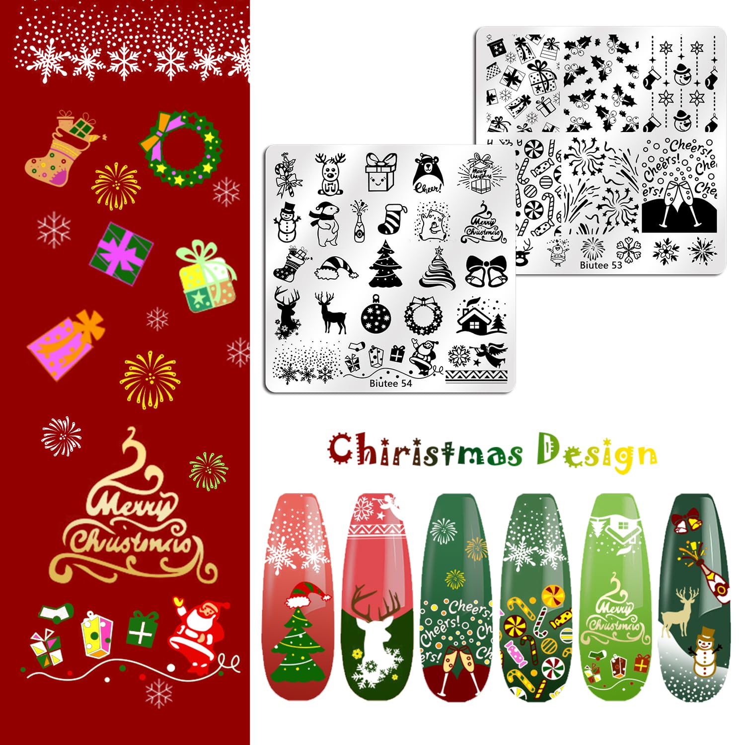 Biutee Nail Stamping Kit – 15PCS Plates, 8PCS Gel Polishes, Stamper & Scraper with Bag, Flower & Holiday Nail Art Designs