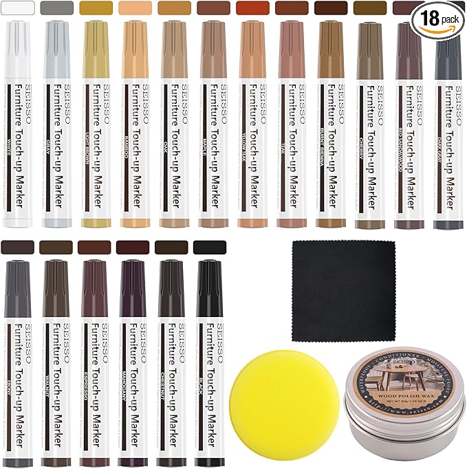 SEISSO Furniture Touch Up Markers Kit – 18 Color Wood Repair Pens Set