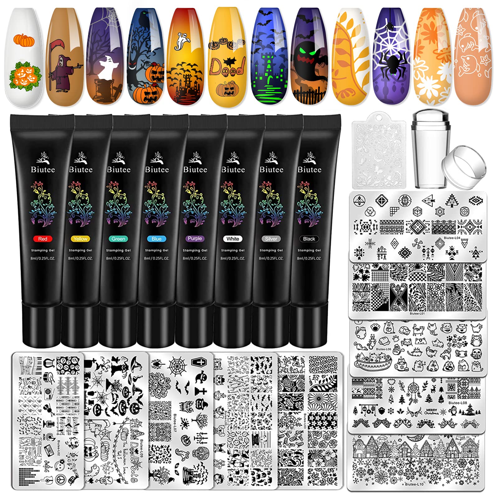 Biutee Nail Stamping Kit – 10PCS French Line Plates with Silicone Stamper for DIY Manicure & Salon Nail Art