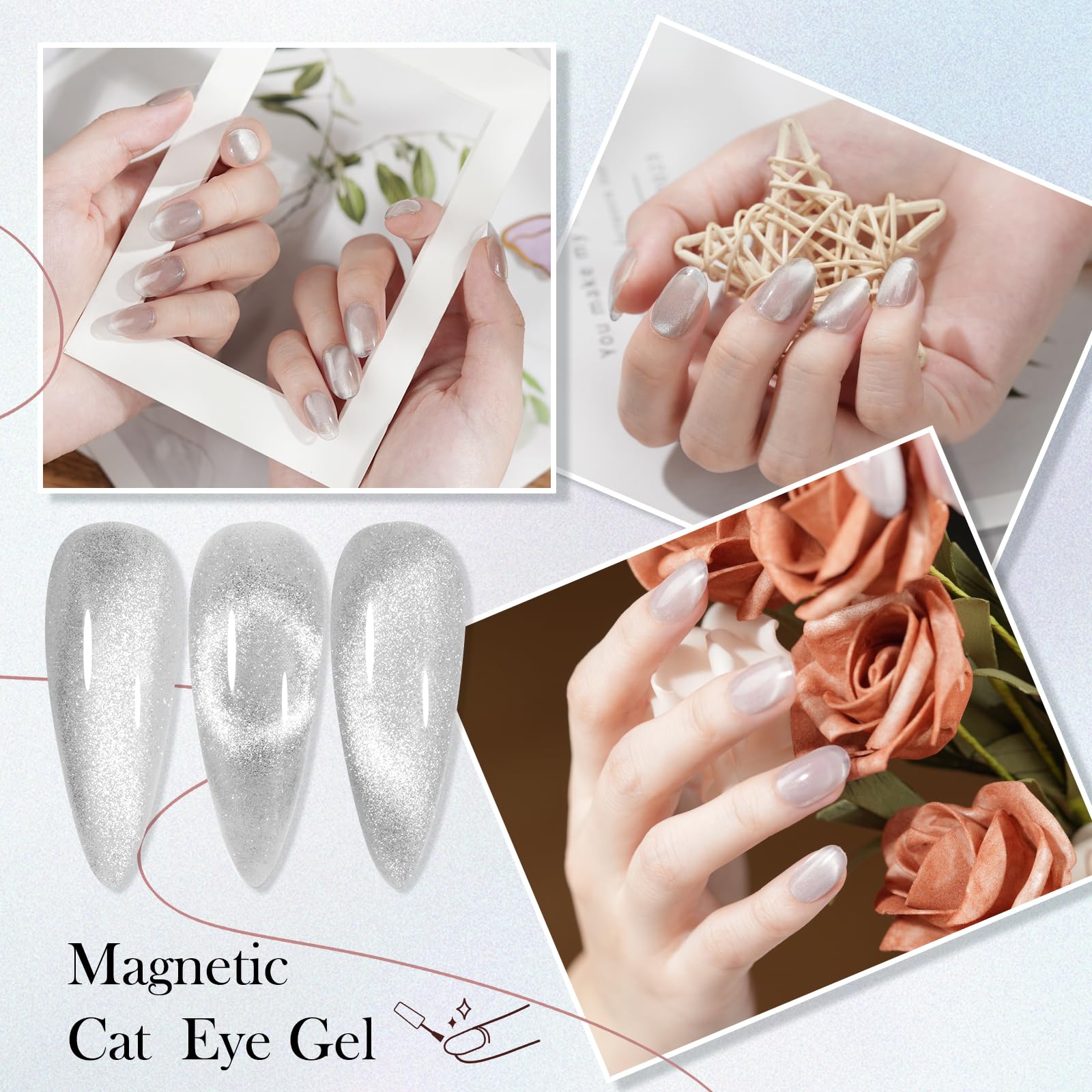 SEISSO Cat Eye Gel Nail Polish – 15ml Wine Red Magnetic UV Gel with Magnet Stick, Shimmer Soak Off Nail Kit