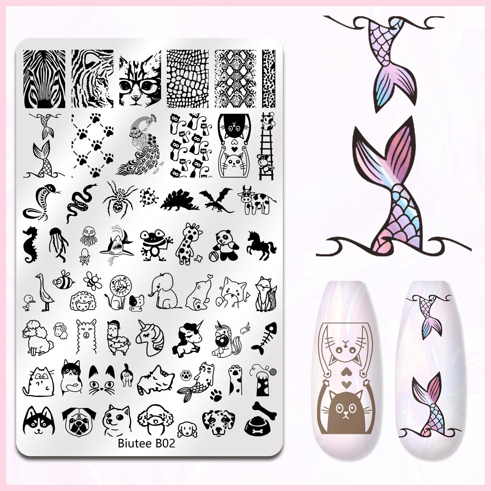 Biutee Nail Stamping Kit – 10PCS French Line Plates with Silicone Stamper for DIY Manicure & Salon Nail Art