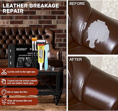 SEISSO レザーリペアキット – 車のシート、家具、ジャケット用ペースト – 破れや焦げ穴を修復
