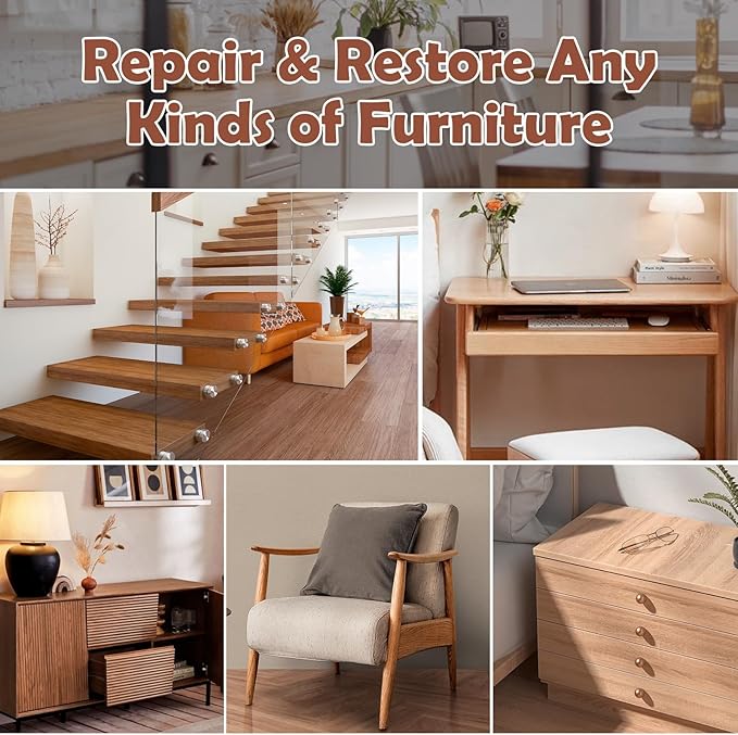 SEISSO オーク、ウォールナット、ラミネート家具用木材補修キット 45ml 4色フィラー付き