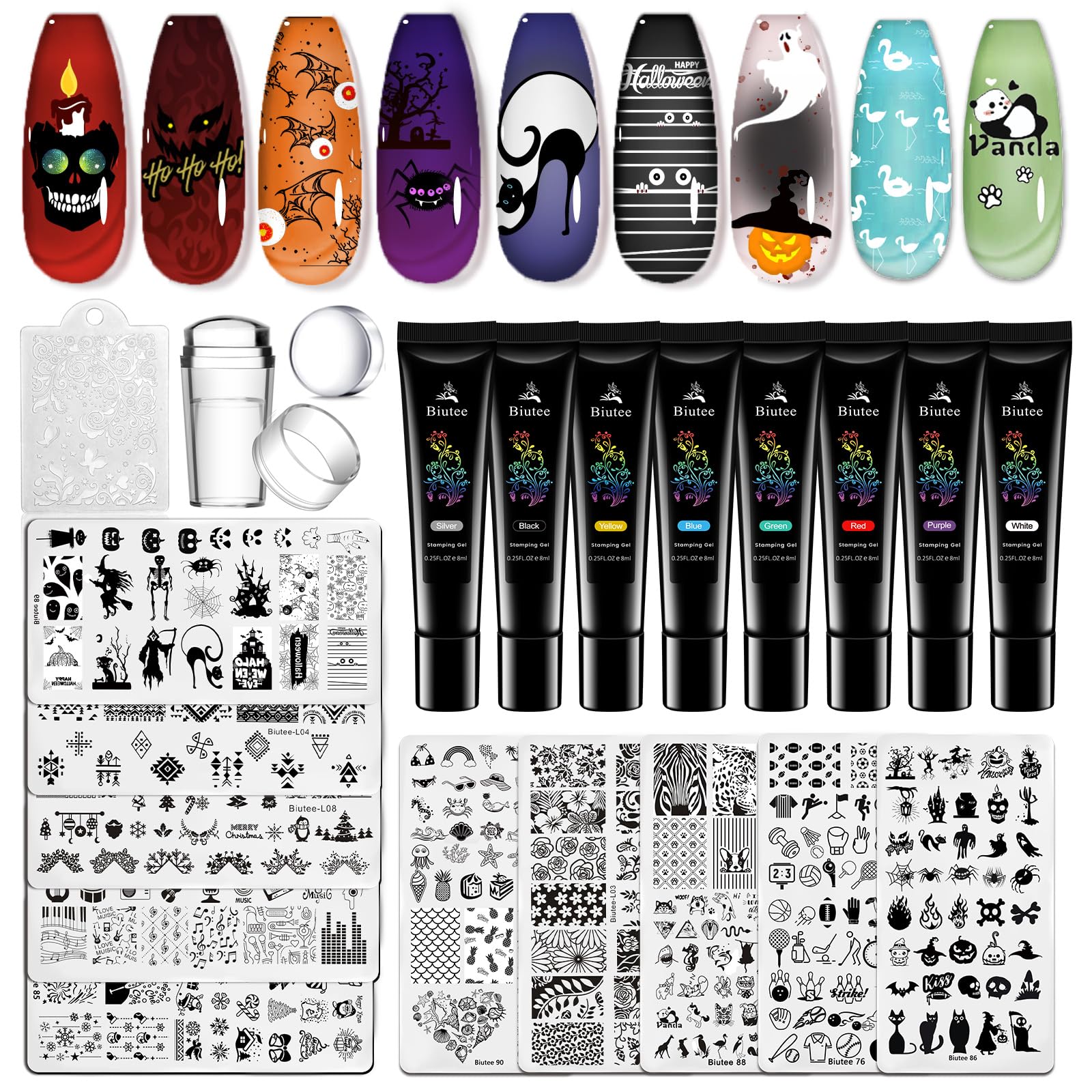 Biutee Nail Stamping Kit – 10PCS French Line Plates with Silicone Stamper for DIY Manicure & Salon Nail Art