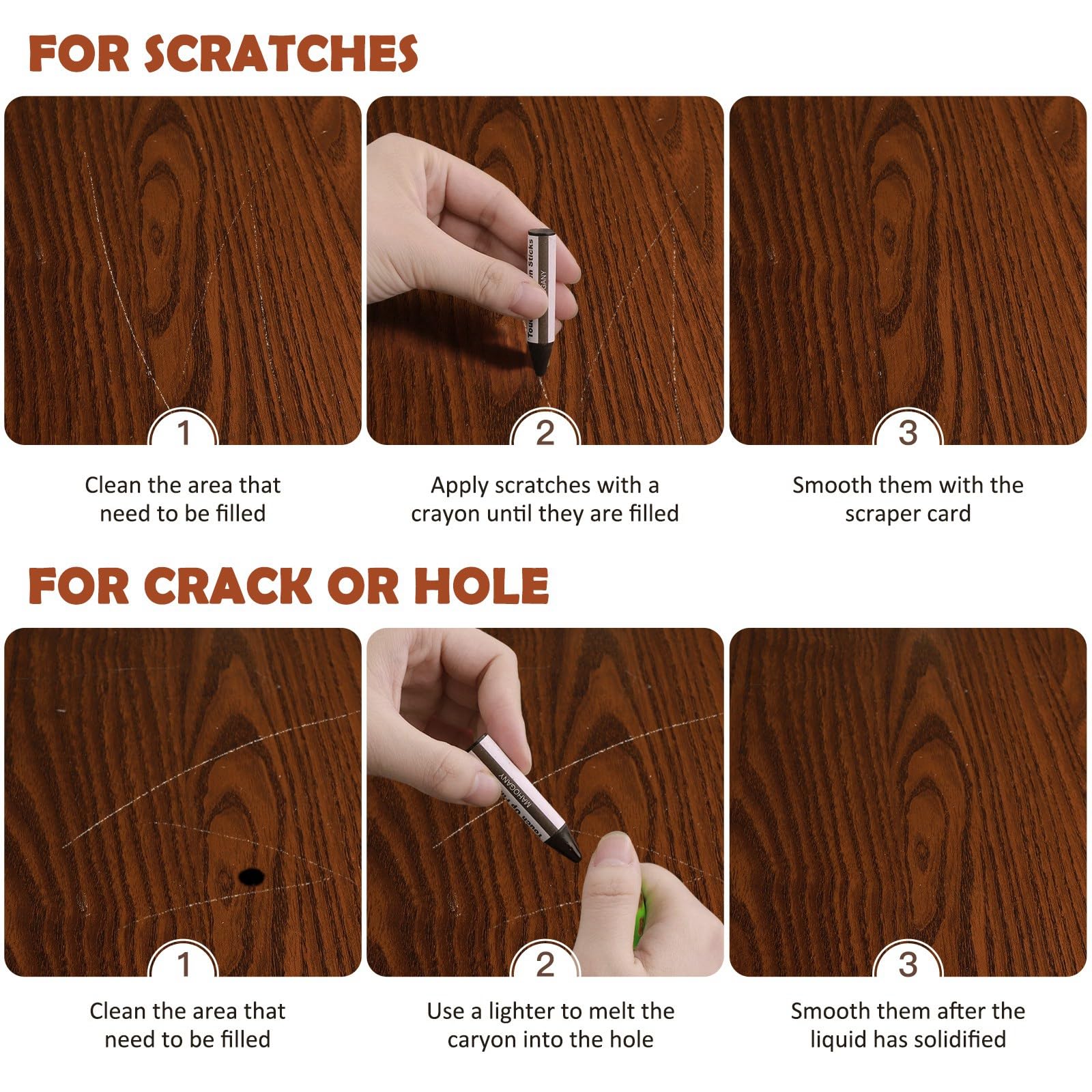 DEWEL 42PCS Wood Furniture Repair Kit – Upgrade Wood Filler, Touch Up Markers & Wax Sticks for Scratches, Cracks & Holes