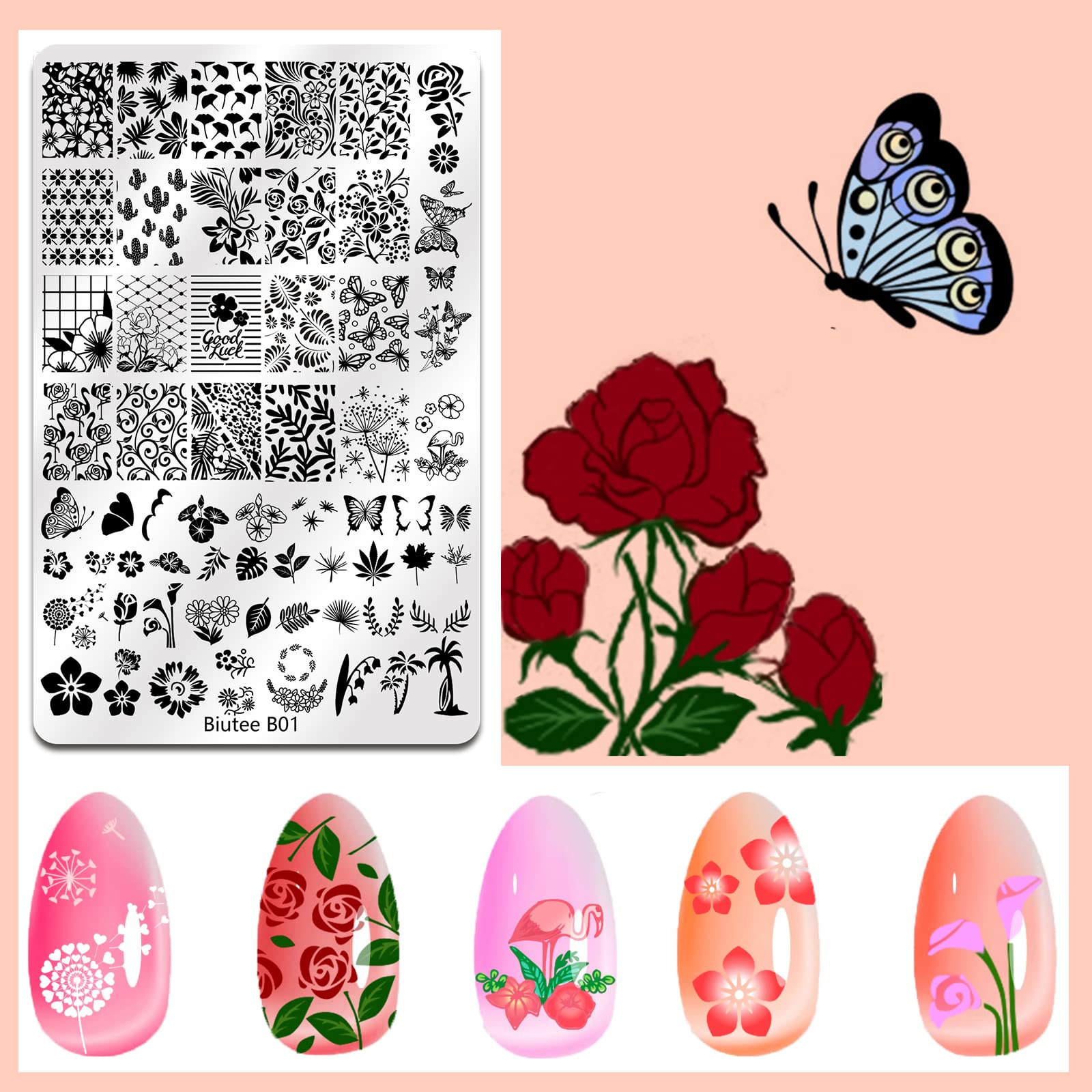 Biutee Nail Stamping Kit – 10PCS French Line Plates with Silicone Stamper for DIY Manicure & Salon Nail Art