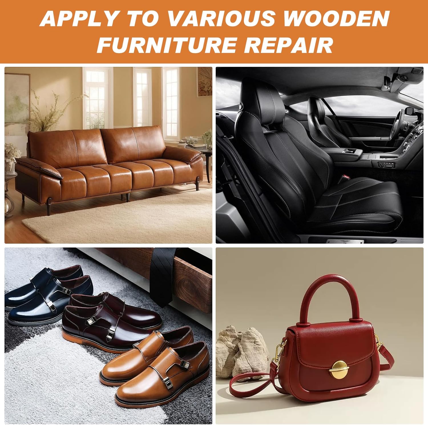 SEISSO レザーリペアキット – ソファ、車のシート、靴、バッグ用 12色 – 傷、破れ、穴を修復